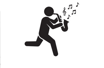 Fototapeta premium Musician playing guitar silhouette with music notes on white background for creative performance concept illustration