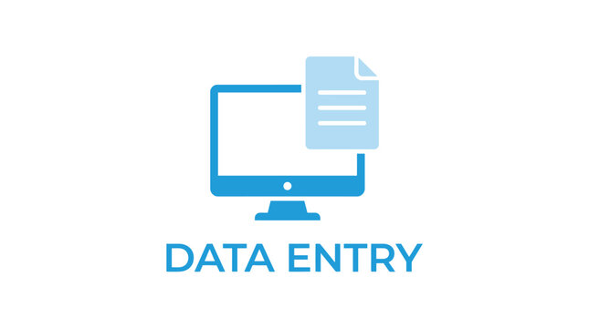 Vector graphic illustration of Blue data entry computer icon with document Vector