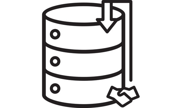 Database server with arrow pointer and checkbox icon for data workflow, backup, and secure system management