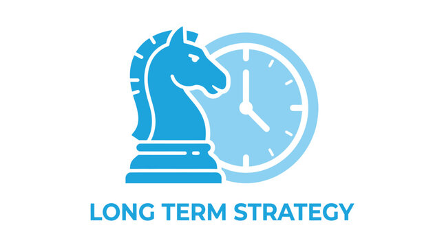 Vector graphic illustration of Blue chess knight clock strategy icon Vector