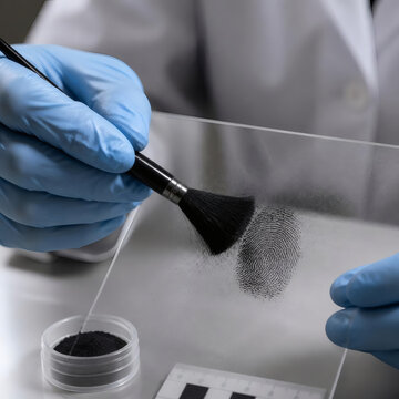 forensic evidence detection macro shot crime scene investigation fingerprint powder brush skilled hands meticulous csi work close up photography