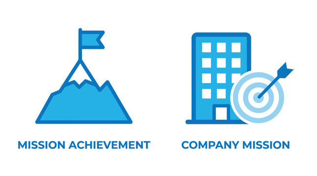 Vector graphic illustration of Business mission achievement icons with flag and target Vector