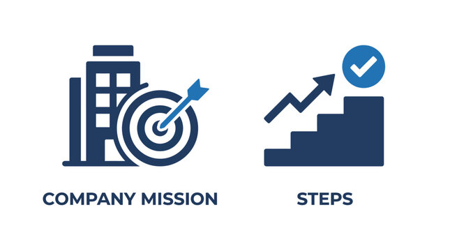 Vector graphic illustration of Business mission and steps icons, company goals vector Vector