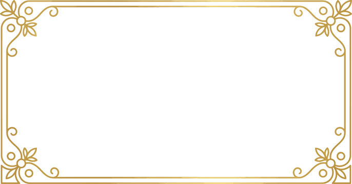 Minimalist golden rectangular frame with ornate corner accents, perfect for elegant invitations and certificates