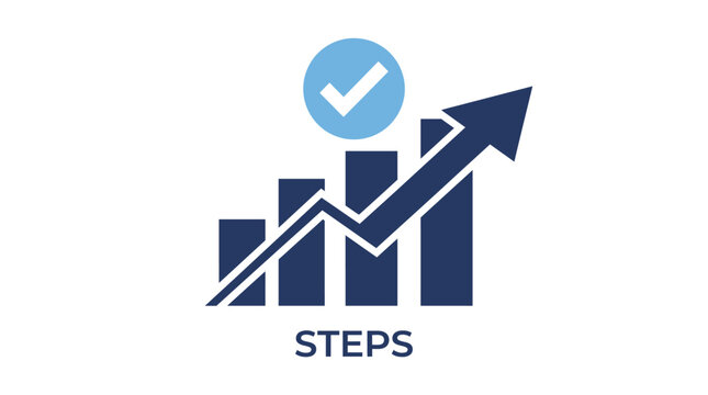 Vector graphic illustration of Business growth steps graph icon with checkmark Vector