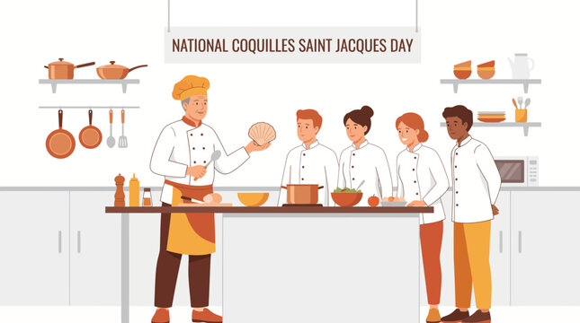 Chef Teaching Students for National Coquilles Saint Jacques Day