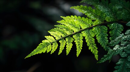 Fototapeta premium Luminous Fern Leaf Illuminated by Sunlight in Forest.