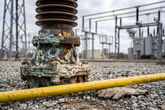 Substation insulator base with hard mineral tracking and oxidation