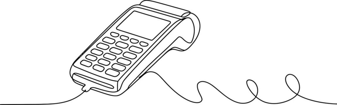 Continuous single line drawing of a credit card payment terminal machine for retail store checkout and mobile money transaction process Vector, illustration