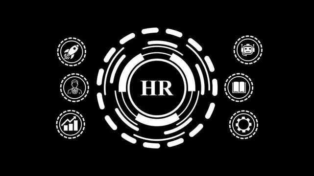 Futuristic hr concept with glowing. Human resources dashboard animation for corporate management concept. HR interface with recruitment and performance. Digital 4k workforce management,4k motion video