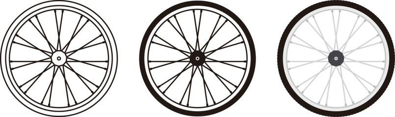 車輪のワイヤーが交差するタイヤのアイコンとイラストセット © KIKORI