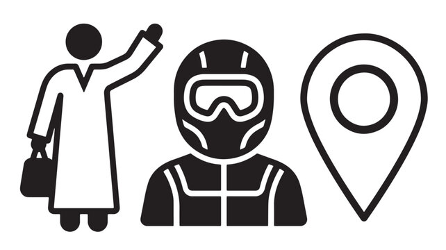 Astronaut man holding sword and soldier pilot icon with scuba mask and map pin location symbol featuring uniform, helmet, goggles with navigation and