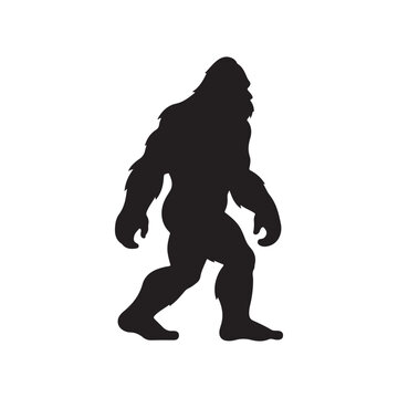 A black silhouette of a bigfoot Yeti vector