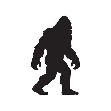 A black silhouette of a bigfoot Yeti vector
