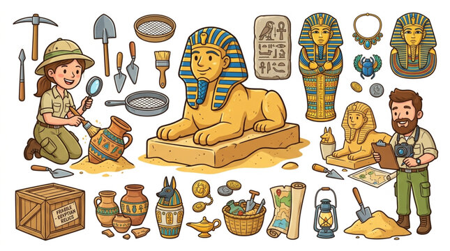Archaeologists Discover Ancient Egyptian Artifacts and Sphinx Statue.