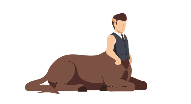 Mythical Centaur Man in Vest and Tie, Relaxed Pose, Isolated on White