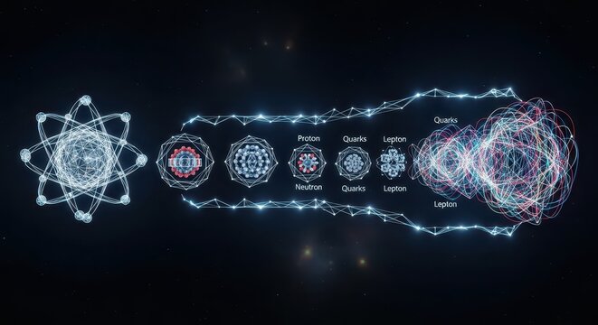 Subatomic Particle Physics Diagram Showing Atom Structure with Protons