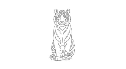 Line drawing of a tiger sitting upright with a ball, depicted in a simple gray line art style against a clean white background. © Dhiyak