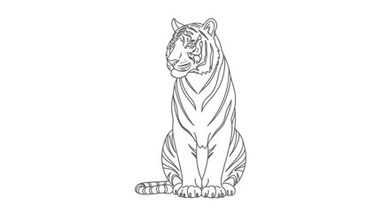 A line drawing of a tiger sitting upright and looking to the left on a white background. © Dhiyak