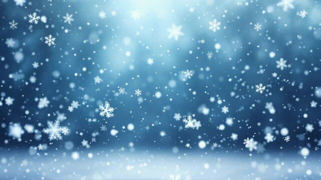 Gentle snowflake winter snowfall blue blur background cold abstract festive serene snowfall background with delicate white snowflake pattern over