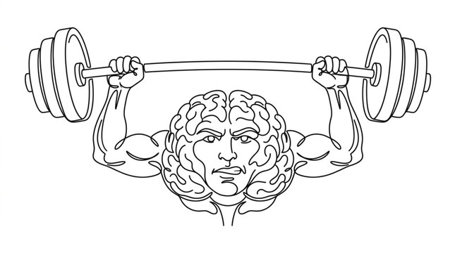 Brain Lifting Weights Showing Strength and Intelligence.