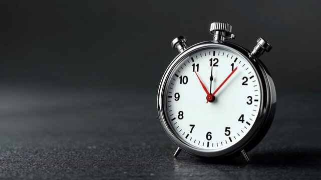 Vintage stopwatch chrome timer classic alarm clock metal watch time measurement countdown concept dark background urgency retro sport precision sleek