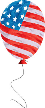 Watercolor Balloon with American Flag Stars and Stripes Design for Independence Day on Transparent Background
