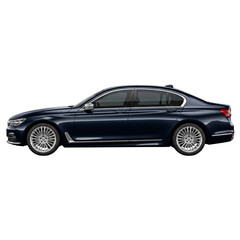Fototapeta premium Dark Blue Luxury Sedan Car Side View Isolated on White Background