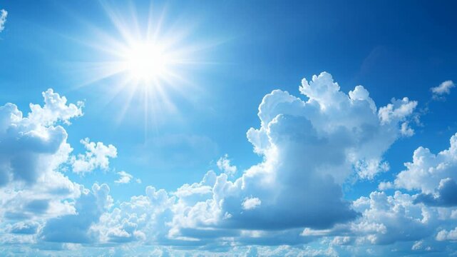 Blue sky white cloud bright sun sunny day sunshine summer weather peaceful nature clear sky landscape aerial atmospheric background fluffy cloud