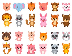 Fototapeta premium A collection of 25 cute cartoon animals