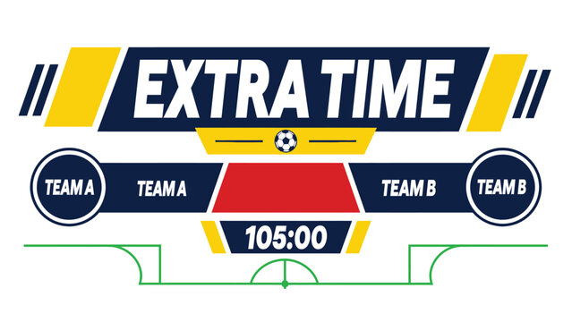 Extra time soccer scoreboard template vector illustration with football match interface and sports broadcast layout, modern game score design for tournament graphics