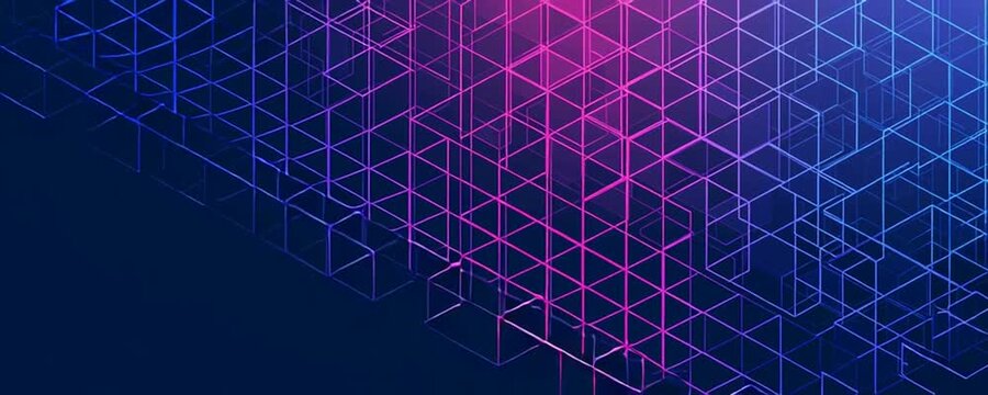 a dark blue background serves as the setting for a vibrant, abstract pattern of interconnected wireframe cubes the cubes exhibit a color gradient, shifting from blue to pink Generative AI