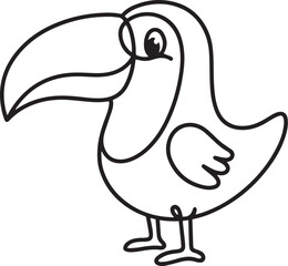 Fototapeta premium Chubby Toucan Bird With Large Beak - Simple Line Art