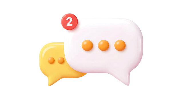 3D Speech Bubble Chat Icons with Unread Notification Badge for Social Media Messages and Communication