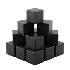 Fototapeta premium Stack of Black Cubes, Geometric Shape, Abstract, Isolated on White Background