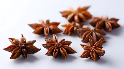 Fototapeta premium Close-up of Star Anise Pods on a White Background.