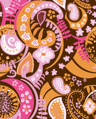 Naklejka premium Vibrant bohemian paisley pattern with floral and ornate motifs on dark background