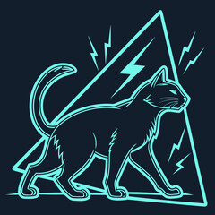 Cat kitten walking in triangle with lightning symbol. © Amjad