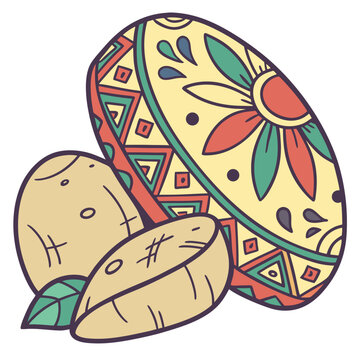 Decorated bread with traditional pattern and leaves.