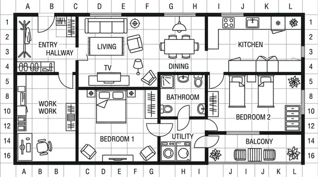 Architectural floor plan drawing of a house layout.