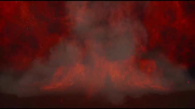 Abstract representation of intense red fire and smoke with dark background, conveying power and danger.