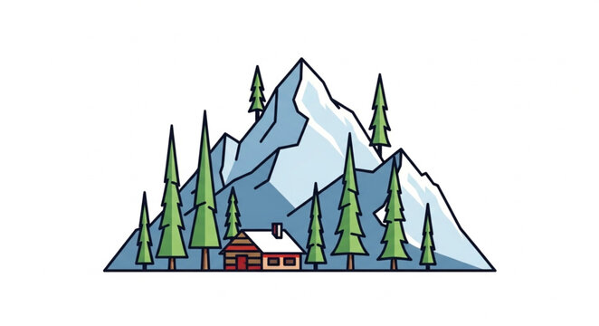 Cozy Cabin Nestled Amongst Snowy Mountains and Pine Trees.