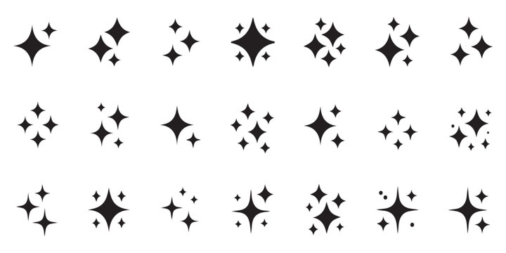 Collection of sparkling star icons in various formations, ideal for adding flair and highlighting elements.