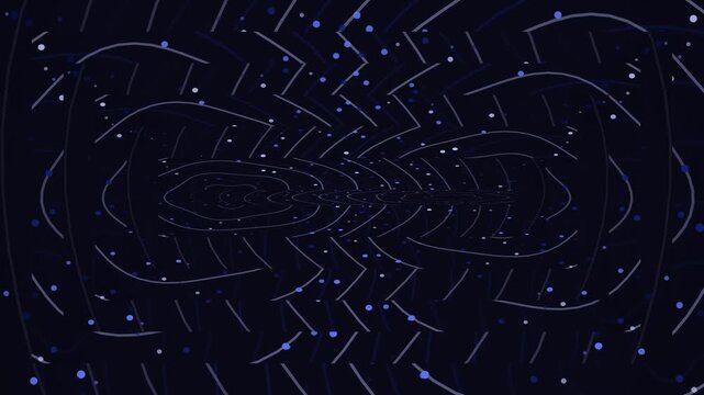 Abstract dark blue tunnel with geometric lines and blue dots creating an eye-catching vortex for futuristic backgrounds and designs