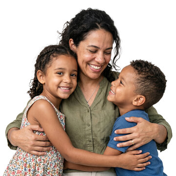 Happy Mother Hugging Two Smiling Children Transparent PNG
