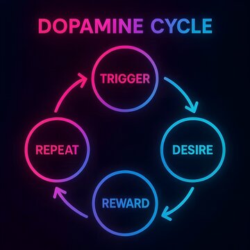 Dopamine Cycle Diagram Showing the Process of Trigger Desire Reward and Repeat