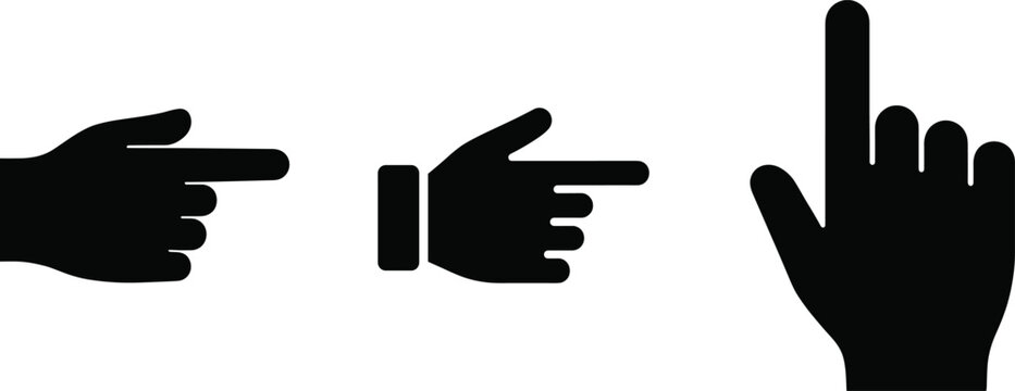 Hand gesture silhouette vector set showing pointing finger and clicking icon symbols for direction and interaction design