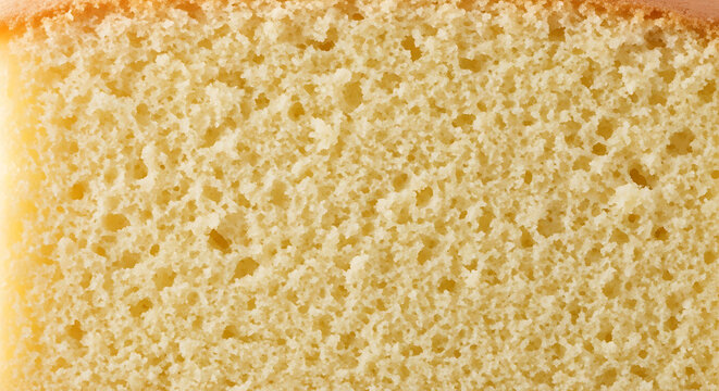Close-up Macro Texture of Golden Sponge Cake, Soft Crumbs, Baking Ingredient Background