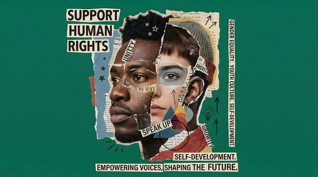 Empowering Voices - A Collage for Human Rights and Self-Development.