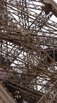 Detailed View of the Intricate Iron Lattice Structure of the Eiffel Tower